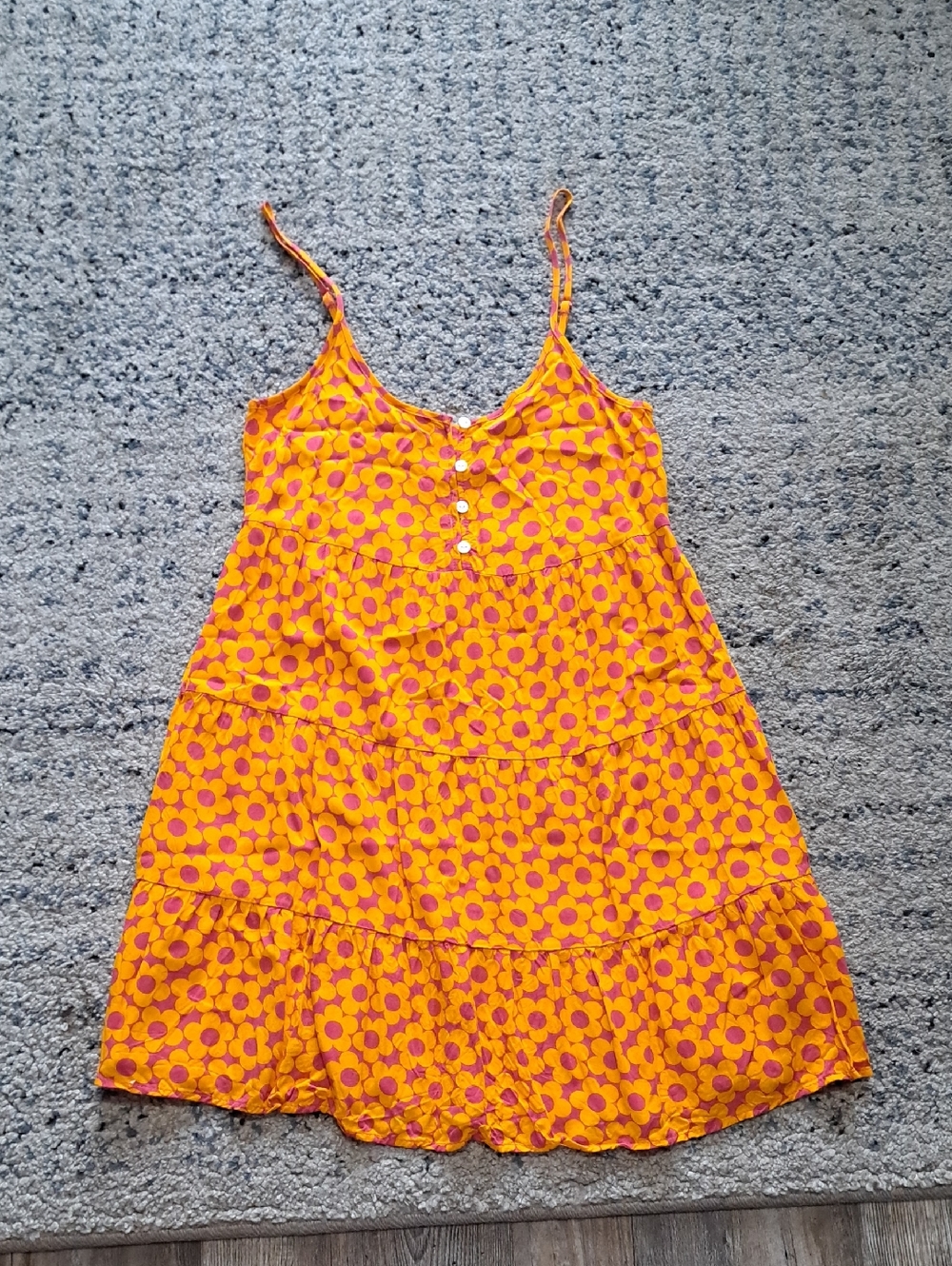 Sleeveless Orange Floral Tiered Midi Dress with Spaghetti Straps